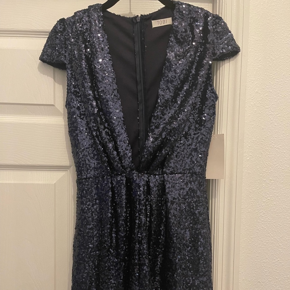 TOBI PLUNGE NECK NAVY BLUE ROMPER